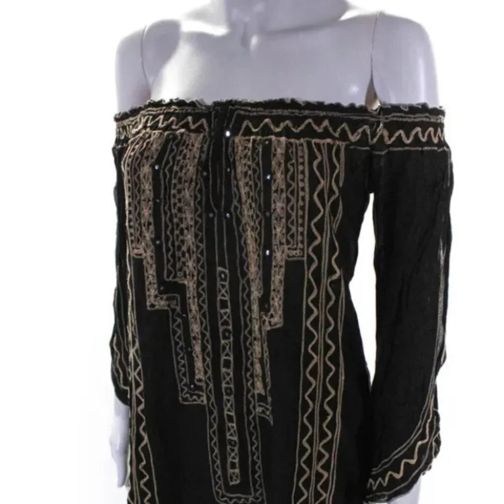 Poupette St Barth Off Shoulder Mini Dress Cover Up S Black‎ - Picture 3 of 15